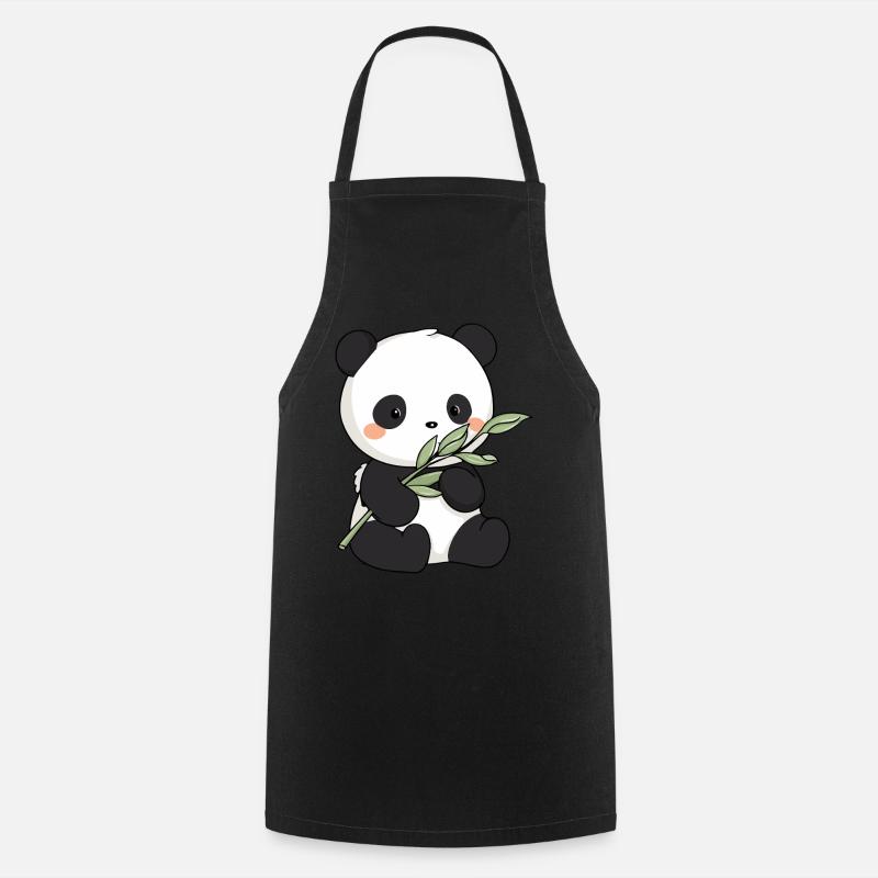 Søt kawaii-panda med bambus - Forklæde - sort