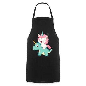 Kawaii Unicorn Riding Dino – Cute Fantasy Animal - Cooking Apron - black - Front - AI Model Male 185 dark (185cm)