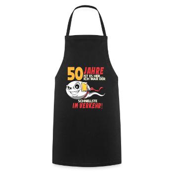 50 Geburtstag Mann Sperma 50 Jahre Geschenkidee - Kochschürze - Schwarz - Vorne - AI Model Male 185 dark (185cm)