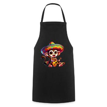 Cinco de Mayo Cute Monkey Guitarist Cartoon Design - Cooking Apron - black - Front - AI Model Male 185 dark (185cm)