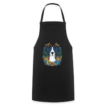 Great Dane with pretty flowers - Cooking Apron - black - Front - AI Model Male 185 dark (185cm)
