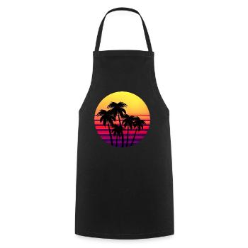 Retro Sunset Palmen im Sonnenuntergang - Kochschürze - Schwarz - Vorne - AI Model Male 185 dark (185cm)