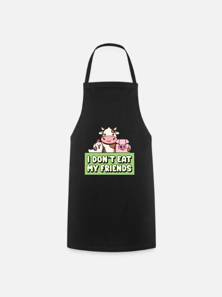 Cow Pig Happy Friends Design pour les végétaliens - Tablier de cuisine - noir