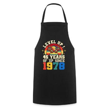 Level 45 1978 Birthday Gamer 45 years - Cooking Apron - black - Front - AI Model Male 185 dark (185cm)