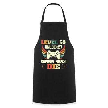 Level 55 freigeschaltet 55. Geburtstag Spieler 55 Jahre - Kochschürze - Schwarz - Vorne - AI Model Male 185 dark (185cm)