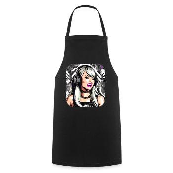 Cool Music Girl avec des écouteurs en noir rose - Tablier de cuisine - noir - Devant - AI Model Male 185 dark (185cm)