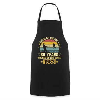 Anniversaire Pêcheur 1963 60 Ans Anniversaire - Tablier de cuisine - noir - Devant - AI Model Male 185 dark (185cm)