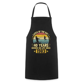 Anniversaire Pêcheur 1983 40 Ans Anniversaire - Tablier de cuisine - noir - Devant - AI Model Male 185 dark (185cm)