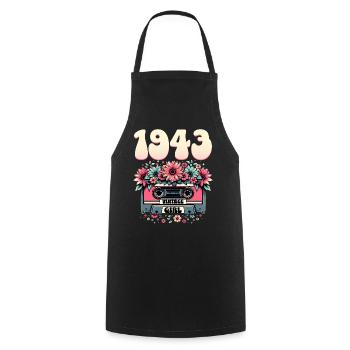 Cassette Year 1943 Birthday Woman 80 Years - Cooking Apron - black - Front - AI Model Male 185 dark (185cm)