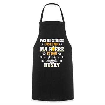 Humour Apéro Bière Papa Chien Husky - Tablier de cuisine - noir - Devant - AI Model Male 185 dark (185cm)