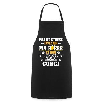 Humour Apéro Bière Papa Chien Corgi - Tablier de cuisine - noir - Devant - AI Model Male 185 dark (185cm)