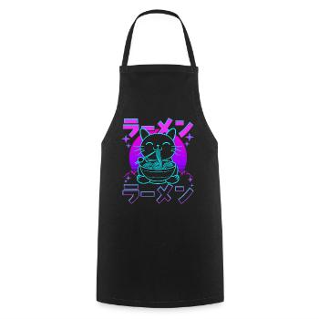 Retro Kawaii Cat Eating Ramen - Cooking Apron - black - Front - AI Model Male 185 dark (185cm)