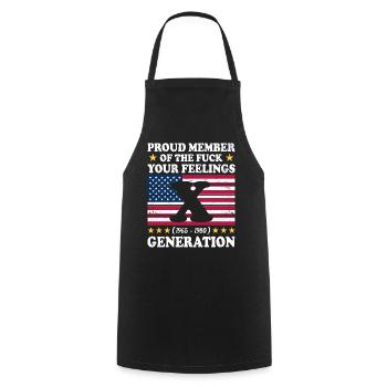 USA Vintage Generation X Gift Idea - Cooking Apron - black - Front - AI Model Male 185 dark (185cm)