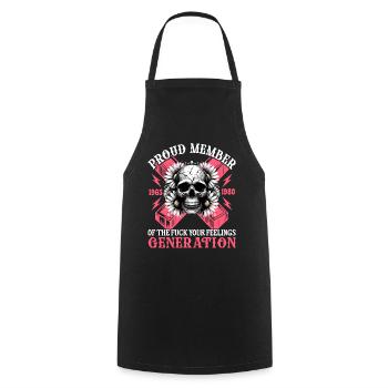 Frau Totenkopf Humor Generation X - Kochschürze - Schwarz - Vorne - AI Model Male 185 dark (185cm)