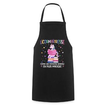 Licormaitresse Licorne Enseignante - Tablier de cuisine - noir - Devant - AI Model Male 185 dark (185cm)