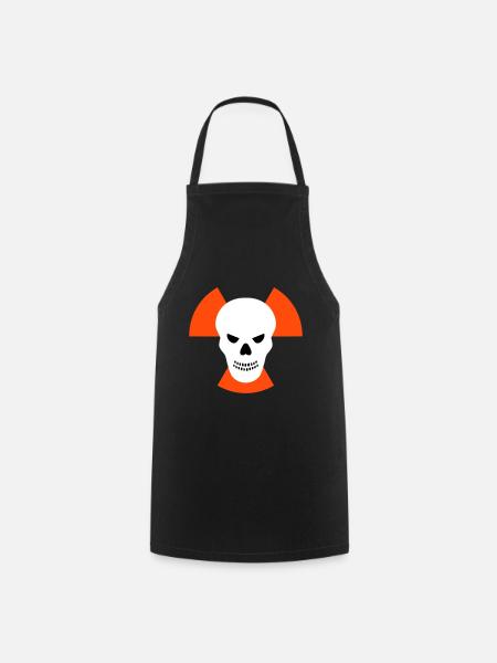 Skull with an evil eye in front of radiation warning signs - Cooking Apron - black