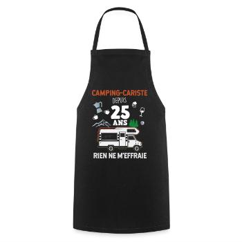 Camping Camping-cariste depuis 25 ans - Tablier de cuisine - noir - Devant - AI Model Male 185 dark (185cm)
