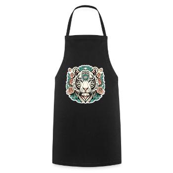 Tiger with Roses Blossoms Gift - Cooking Apron - black - Front - AI Model Male 185 dark (185cm)