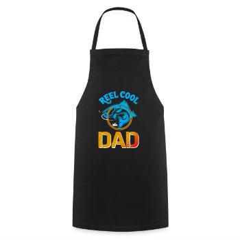 Moulinet cool papa pêche - Tablier de cuisine - noir - Devant - AI Model Male 185 dark (185cm)