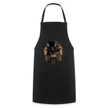 Steampunk Katze - Kochschürze - Schwarz - Vorne - AI Model Male 185 dark (185cm)