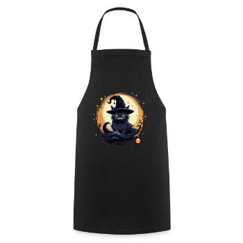 Chat noir avec chapeau de sorcière - Tablier de cuisine - noir - Devant - AI Model Male 185 dark (185cm)
