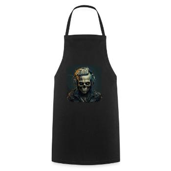 Cyborg Zombie Skull Disc Jockey - Cooking Apron - black - Front - AI Model Male 185 dark (185cm)