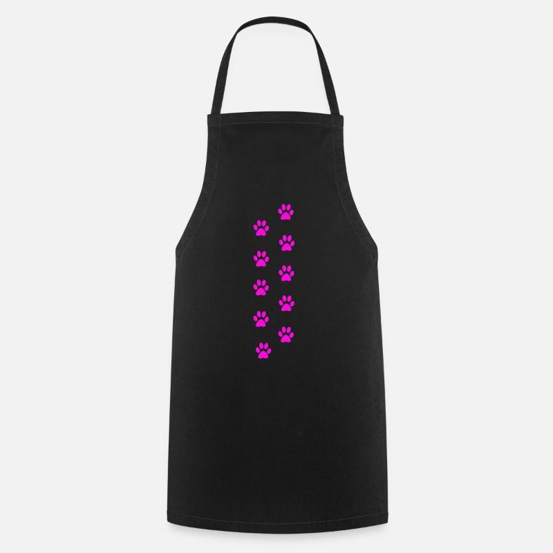 Pink Cat Paw Print Pattern - Cooking Apron - black