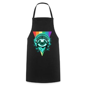 Sloth with headphones & rainbow - Cooking Apron - black - Front - AI Model Male 185 dark (185cm)