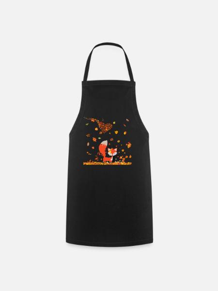 Autumn with heart and fox - Cooking Apron - black