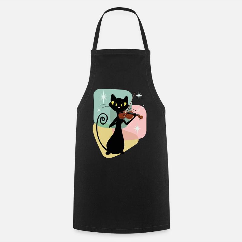 Violon Rétro Noir Mid Century Cat - Tablier de cuisine - noir