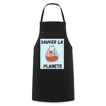 PLANETE. JOUR DE LA TERRE. ECOLOGIE. PLANET. VEGAN - Tablier de cuisine - noir - Devant - AI Model Male 185 dark (185cm)