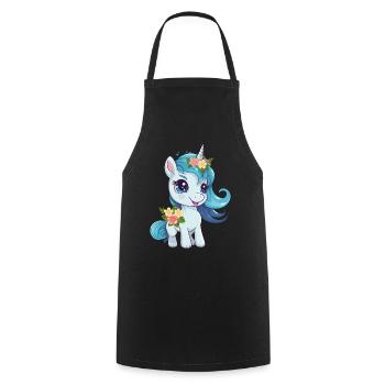 Licorne Fleurs Magie Fantaisie Dessin Animé Art Coloré - Tablier de cuisine - noir - Devant - AI Model Male 185 dark (185cm)