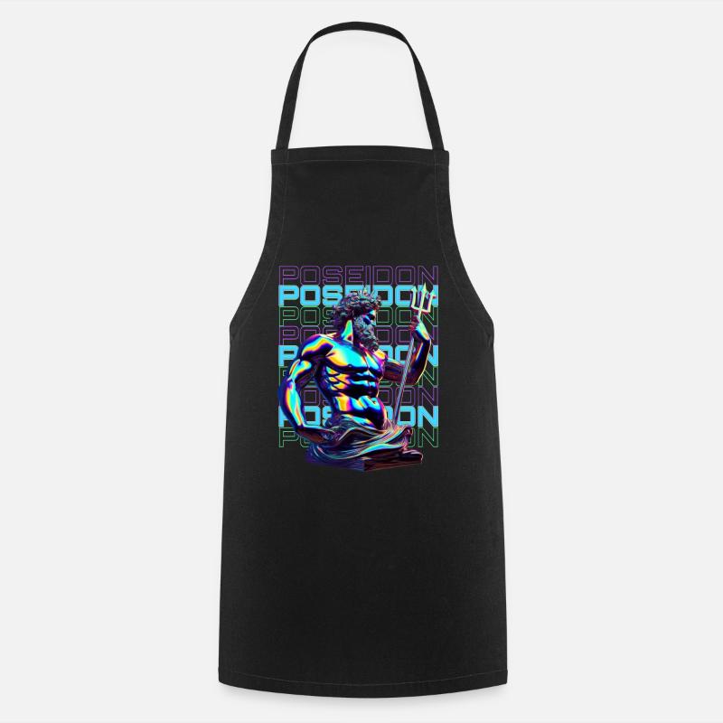 Neon Poseidon Trident - Cooking Apron - black