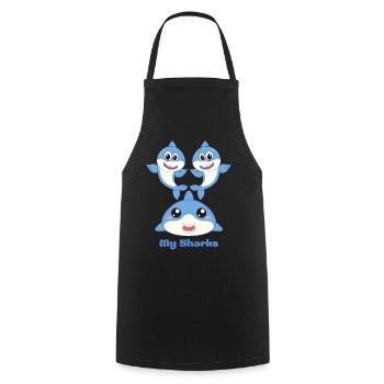Adorable Shark Friends Cartoon Design - Cooking Apron - black - Front - AI Model Male 185 dark (185cm)