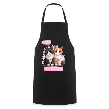 Adorable Cat Duo Friendship Illustration - Cooking Apron - black - Front - AI Model Male 185 dark (185cm)