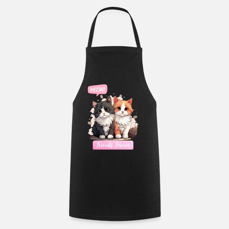 adorable chat duo amitié illustration - Tablier de cuisine - noir