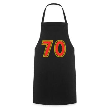 70. 70 YEARS. 70th ANNIVERSARY. 70 YEARS ANNIVERSARY. - Cooking Apron - black - Front - AI Model Male 185 dark (185cm)