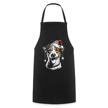 Jack Russell Terrier mit Weihnachtsmütze und Stern - Kochschürze - Schwarz - Vorne - AI Model Male 185 dark (185cm)