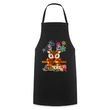Renne de Noël enjoué - Tablier de cuisine - noir - Devant - AI Model Male 185 dark (185cm)