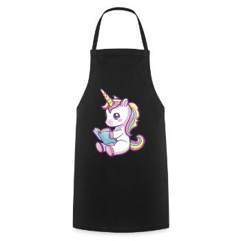 Niedliches Einhorn Cartoon liest ein Buch - Kochschürze - Schwarz - Vorne - AI Model Male 185 dark (185cm)