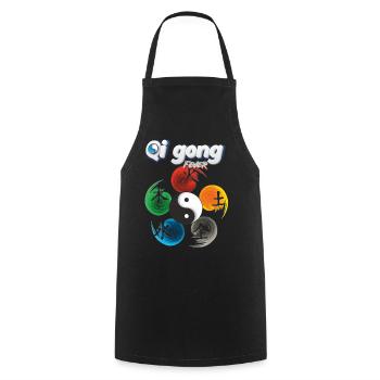 Yin Yang Cinq Éléments Qi Gong Fever Design - Tablier de cuisine - noir - Devant - AI Model Male 185 dark (185cm)