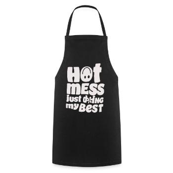 Humorous 'Hot Mess' Quote Design - Cooking Apron - black - Front - AI Model Male 185 dark (185cm)