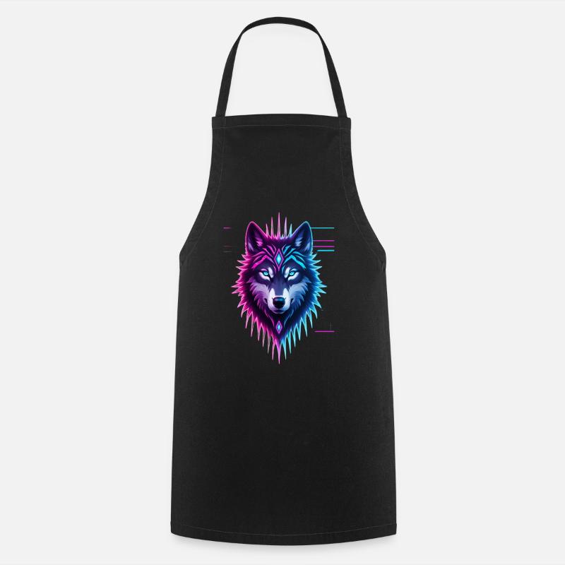 Neon-Wolf Kristallkrone - Kochschürze - Schwarz