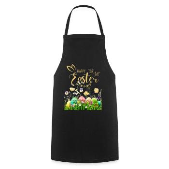 Goldenes Osterfest - Blumen und Eier - Kochschürze - Schwarz - Vorne - AI Model Male 185 dark (185cm)