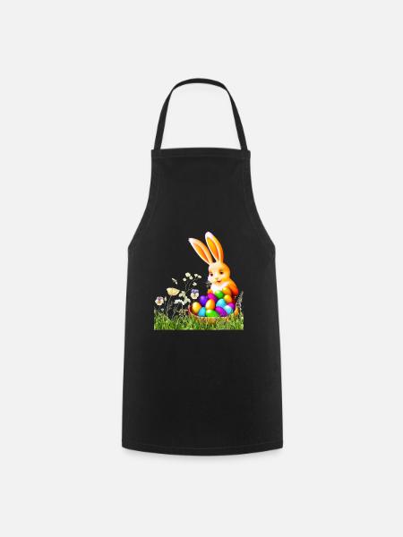 Easter bunny with colorful eggs - Cooking Apron - black