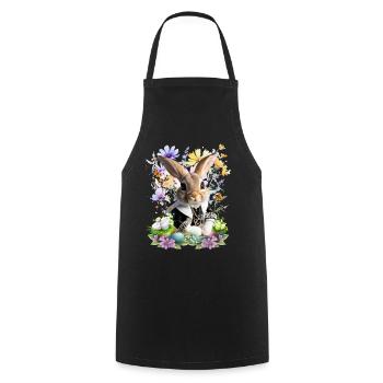 Eleganter Osterhase im Blumenfeld - Kochschürze - Schwarz - Vorne - AI Model Male 185 dark (185cm)
