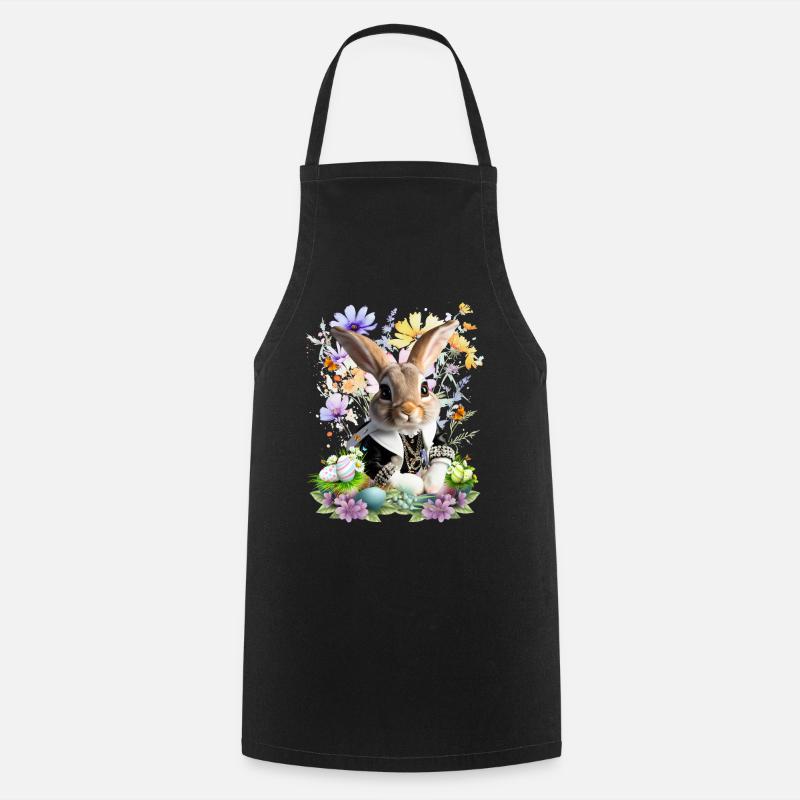 Elegant Easter bunny in flower field - Cooking Apron - black
