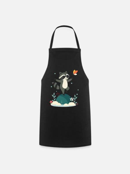 raton laveur dansant ludique avec papillon - Tablier de cuisine - noir