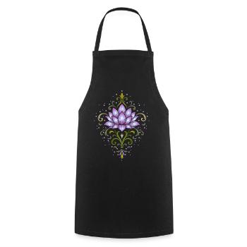 Ornamental Lotus Flower in Violet & Green - Cooking Apron - black - Front - AI Model Male 185 dark (185cm)