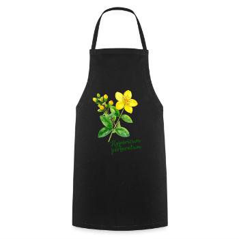 Hypericum perforatum - botanische Illustration - Kochschürze - Schwarz - Vorne - AI Model Male 185 dark (185cm)